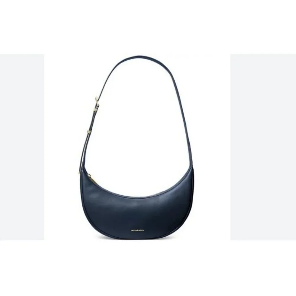 MICHAEL KORS Avra leather crescent sling shoulder bag- Navy